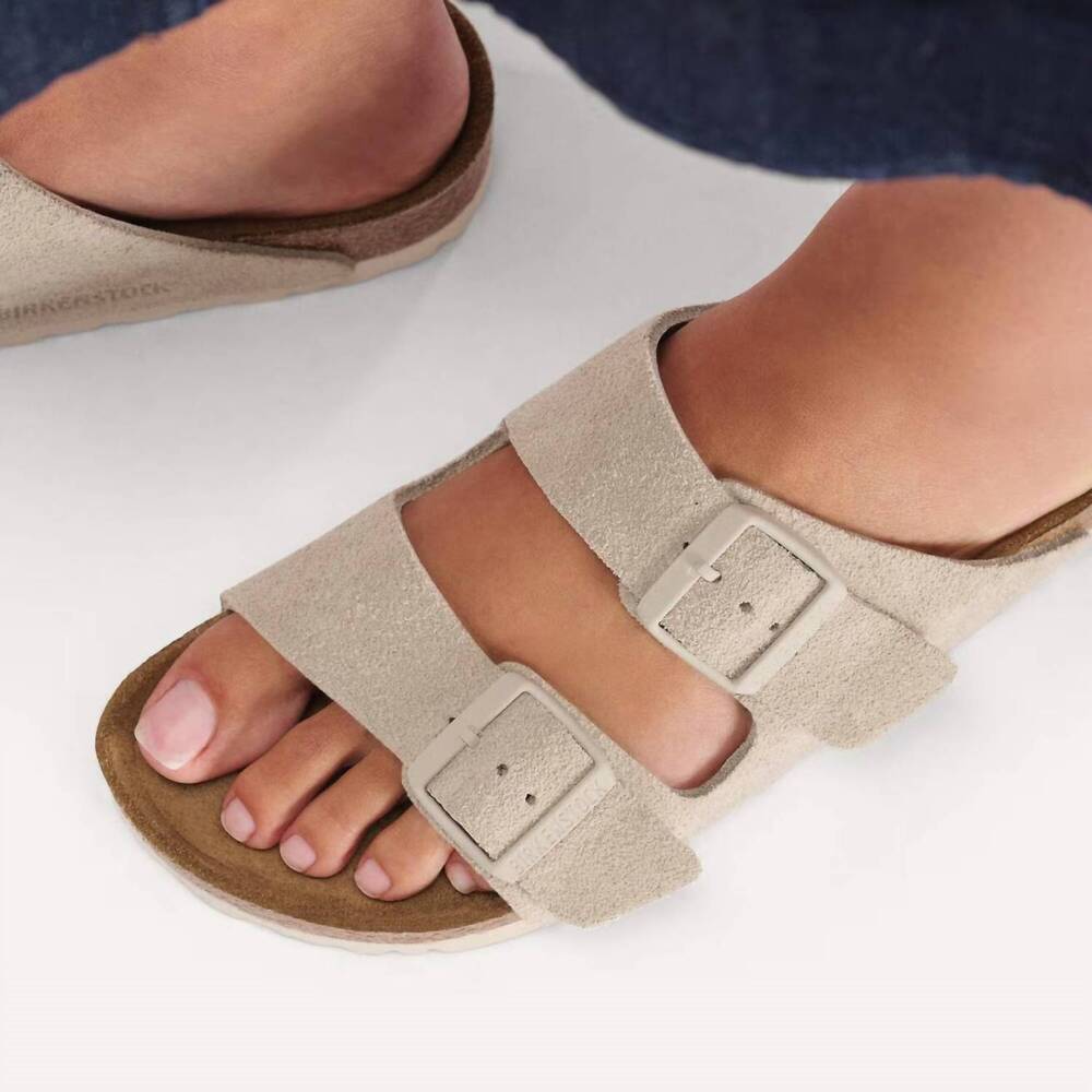 NEW BIRKENSTOCK women's arizona suede leather sandal in oyster - Picture 4 of 8